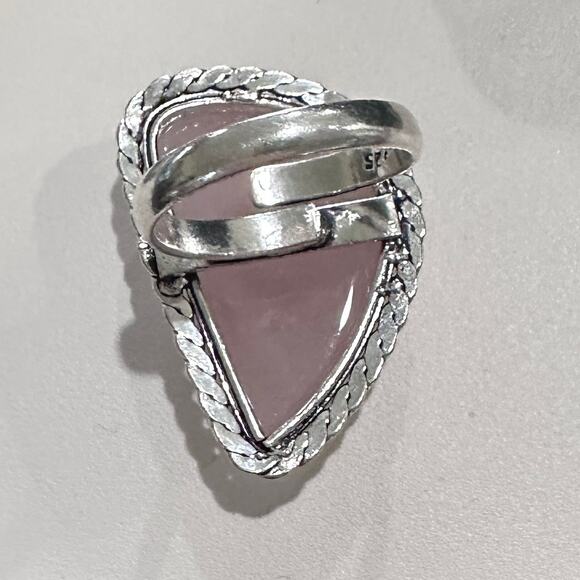 Natural rise quartz gemstone  large custom shape 925 silver plated adjustable - Picture 4 of 4